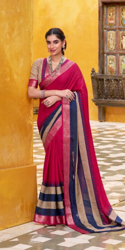 YNF 7049 Pink Color Poly Cotton Printed With Zari Weaving Work Saree Casual, Wedding, Festive, Events . Expected Delivery 4-6 Working Days @1699/- only | Designer Sarees, Embroidered Sarees, Sarees, Bollywood Sarees, Creative Sarees, Ethnic Saree, Modern Digital sarees, Party Wear Sarees