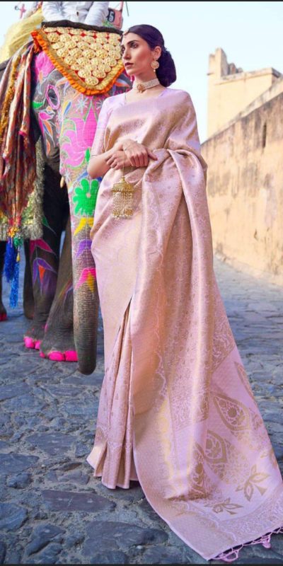 Pink Soft Lichi Silk Saree