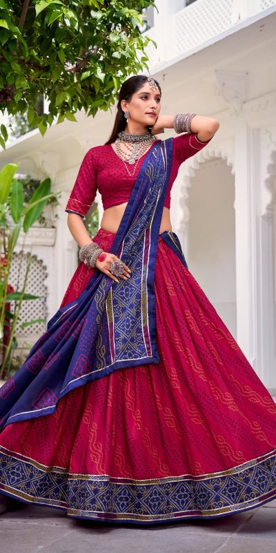 Pink Tasar Silk Bandhej Print Lehenga Choli