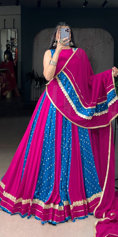 Pink Tasar Silk Bandhej Print Lehenga Choli