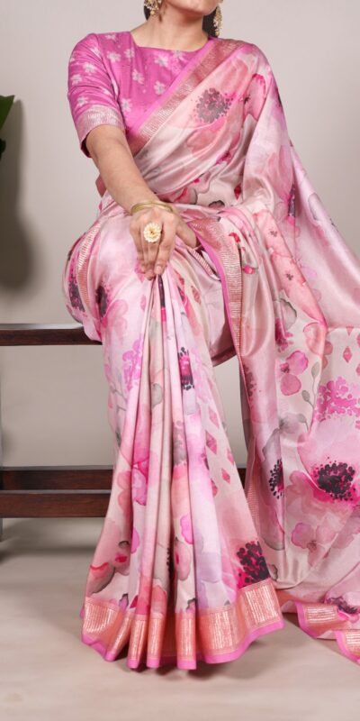 YNF 7015 Pink Color Tussar Silk With Viscose Border Printed Saree Casual, Wedding, Festive, Events . Expected Delivery  4-6 Working Days @1699/- only                                                                                | Designer Sarees, Embroidered Sarees, Sarees, Bollywood Sarees, Creative Sarees, Ethnic Saree, Modern Digital sarees, Party Wear Sarees