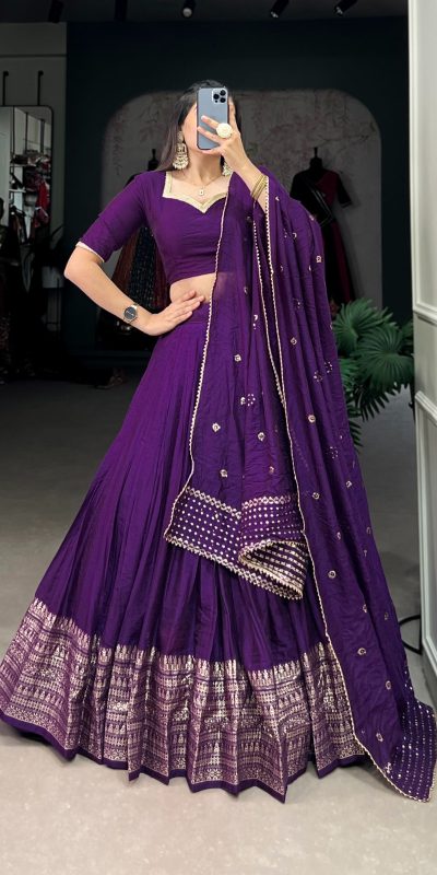 Purple Chanderi Weaving Lehenga Choli