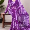 Purple Chiffon Printed Saree