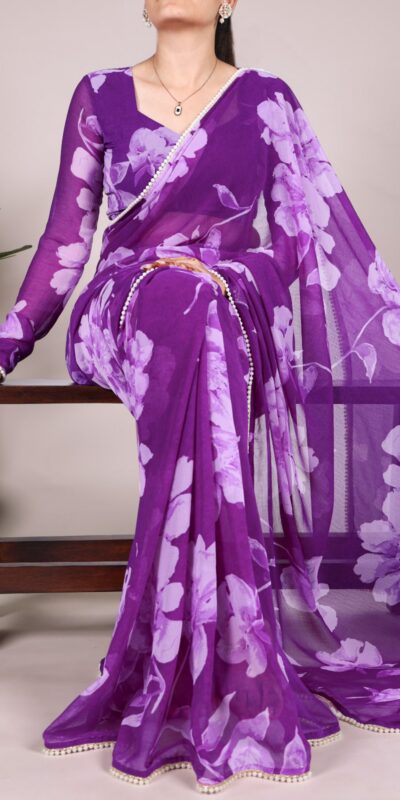 YNF 7011 Purple Color Chiffon Foral Printed Pearl Lace Border Saree Casual, Wedding, Festive, Events . Expected Delivery  4-6 Working Days @1499/- only                                                                                | Designer Sarees, Embroidered Sarees, Sarees, Bollywood Sarees, Creative Sarees, Ethnic Saree, Modern Digital sarees, Party Wear Sarees