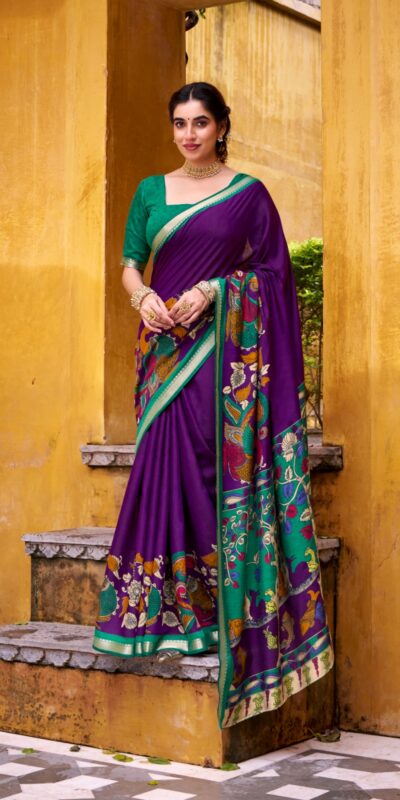 YNF 7048 Purple Color Polyester Chanderi Kalamkari Weaving Work Saree Casual, Wedding, Festive, Events . Expected Delivery  4-6 Working Days @1499/- only                                | Designer Sarees, Embroidered Sarees, Sarees, Bollywood Sarees, Creative Sarees, Ethnic Saree, Modern Digital sarees, Party Wear Sarees