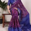 Purple Polyester Weaving Printed Saree