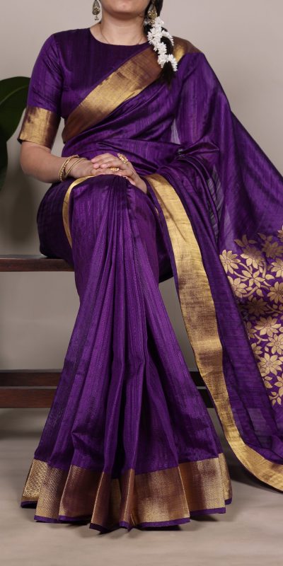 Purple Raw Silk Zari Weaving Saree