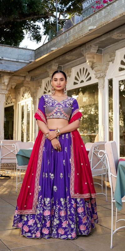 Purple Vichitra Sequins Lehenga Choli