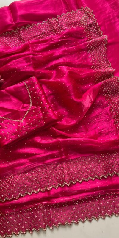 DF 3467 Rani Color Jimmy Choo Full Zarkhan Diamond Work Saree Casual, Wedding, Festive, Events . Expected Delivery  4-6 Working Days @2099/- only                                                                                | Designer Sarees, Embroidered Sarees, Sarees, Bollywood Sarees, Creative Sarees, Ethnic Saree, Modern Digital sarees, Party Wear Sarees