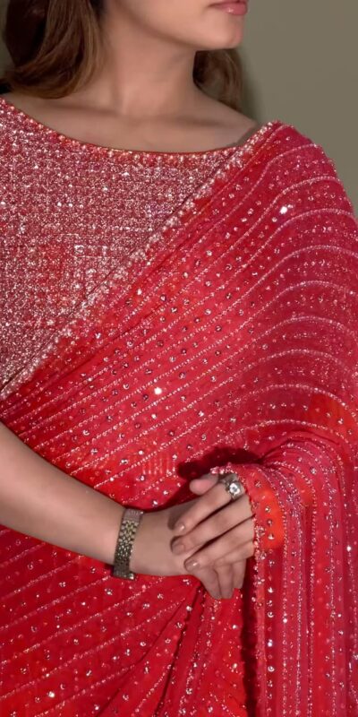 YNF 3452 -DF 3452 Red Color Georgette Sequins Multy Embroidery Work Saree Casual, Wedding, Festive, Events . Expected Delivery  4-6 Working Days @1799/- only                                                                                | Designer Sarees, Embroidered Sarees, Sarees, Bollywood Sarees, Creative Sarees, Ethnic Saree, Modern Digital sarees, Party Wear Sarees