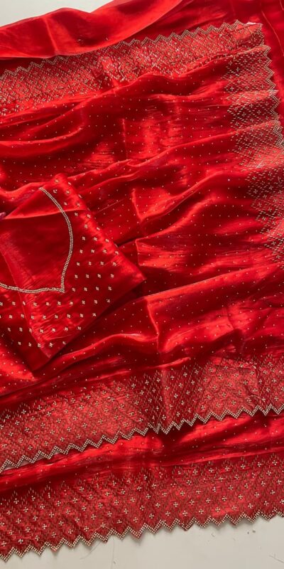 DF 3467 Red Color Jimmy Choo Full Zarkhan Diamond Work Saree Casual, Wedding, Festive, Events . Expected Delivery  4-6 Working Days @2099/- only                                                                                | Designer Sarees, Embroidered Sarees, Sarees, Bollywood Sarees, Creative Sarees, Ethnic Saree, Modern Digital sarees, Party Wear Sarees