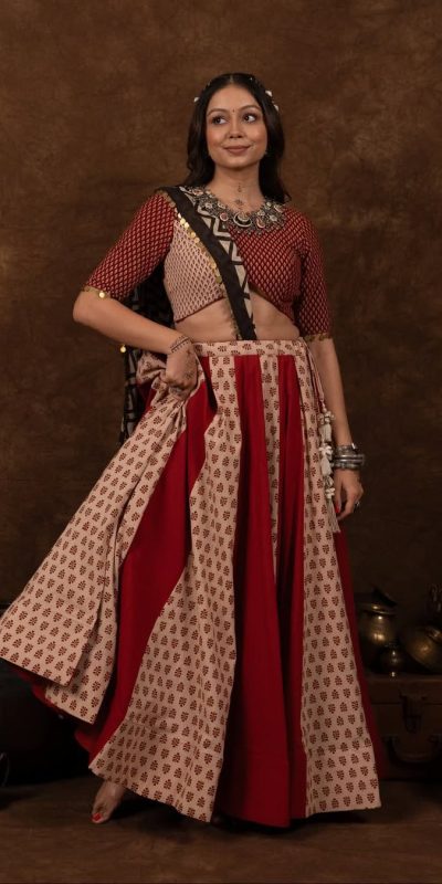 Red Polly Rayon Printed Lehenga Choli