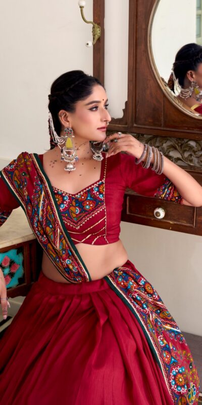 LNB 1243 Red Color Tasar Silk Gamthi Print Embossed Gotta Patti Lace Lehenga Choli Festive Party Wedding, Events etc. Delivery 4-6 Working Days @2999/- | Lehenga, Bollywood Lehenga, Creative Lehenga, Designer Lehenga, Embroidered Lehenga, Party Wear Lehenga