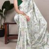 Sea Green Satin Silk Printed Saree