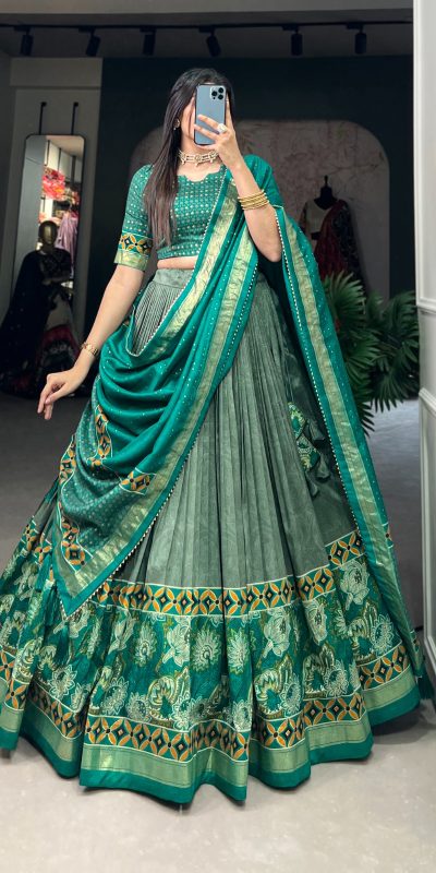 LNB 1210 Sea Green Color Tasar Silk Floral Print With Foil Print Lehenga Choli Wedding, Party, Festive, Events Etc. Delivery 4-6 Working Days Rs 2499 | Lehenga, Bollywood Lehenga, Creative Lehenga, Designer Lehenga, Embroidered Lehenga, Party Wear Lehenga