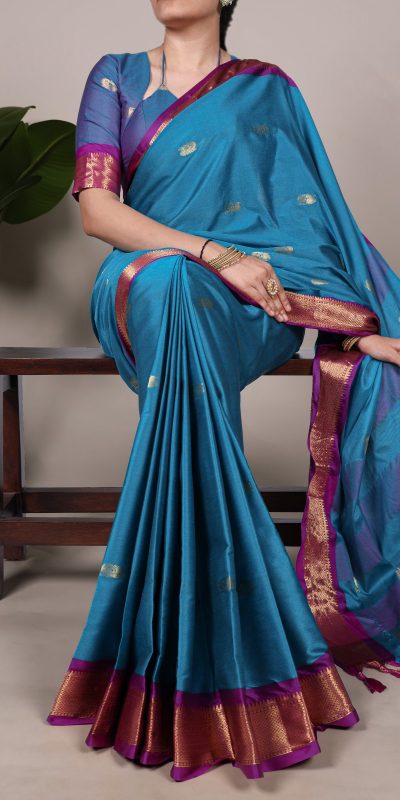 Sky Blue Cotton Paithani Saree