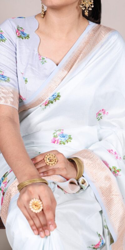 YNF 7015 Sky Blue Color Tussar Silk With Viscose Border Printed Saree Casual, Wedding, Festive, Events . Expected Delivery  4-6 Working Days @1699/- only                                                                                | Designer Sarees, Embroidered Sarees, Sarees, Bollywood Sarees, Creative Sarees, Ethnic Saree, Modern Digital sarees, Party Wear Sarees