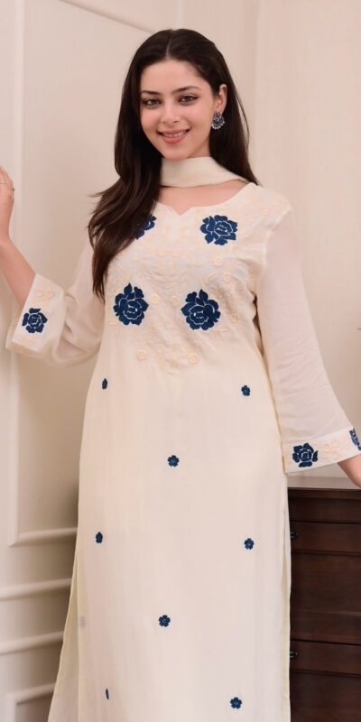 BE 382 White Color Roman Silk Embroidery Work Salwar Suit Casual, Wedding, Festive, Events . Expected Delivery 4-6 Working Days @1949/- only | Casual Suits, Jump Suits, Tops & Bottoms, Track Suits, Salwar suit, Creative suits, Designer Suits, Palazzo Suits, Party Wear Suits, Patiala Suits, Straight Suits, Trendy Wear