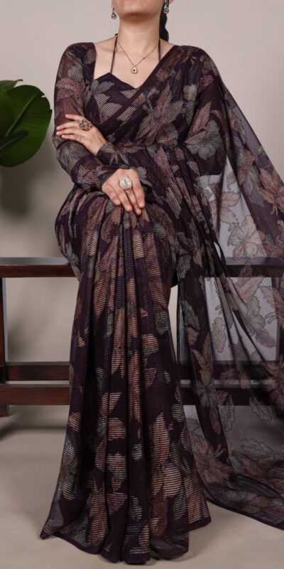 YNF 7052 Wine Color Lurex Brasso Floral Viscose Brasso Saree Casual, Wedding, Festive, Events . Expected Delivery 4-6 Working Days @1799/- only | Designer Sarees, Embroidered Sarees, Sarees, Bollywood Sarees, Creative Sarees, Ethnic Saree, Modern Digital sarees, Party Wear Sarees