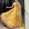 Yellow Chiffon Embossed Lehenga Choli