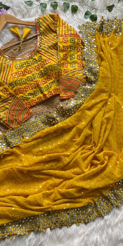DF 3453 Yellow Color Faux Georgette 5mm Sequence Work Casual, Wedding, Festive, Events . Expected Delivery  4-6 Working Days @2099/- only                                                                                | Designer Sarees, Embroidered Sarees, Sarees, Bollywood Sarees, Creative Sarees, Ethnic Saree, Modern Digital sarees, Party Wear Sarees