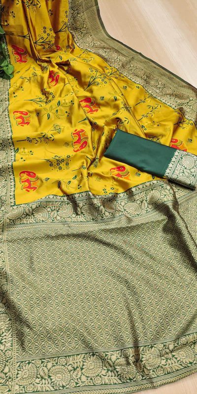 KP 6004 Yellow Soft Lichi Silk Jacquard Work With Designer Work Saree. Grab it for ₹1499. Delivery 4-6 Working Days. Shop now. | Designer Sarees, Embroidered Sarees, Sarees, Bollywood Sarees, Creative Sarees, Ethnic Saree, Modern Digital sarees, Party Wear Sarees