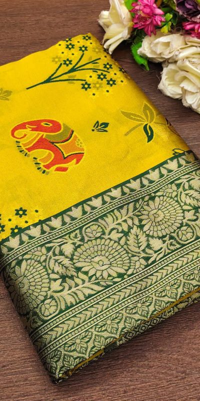 KP 6004 Yellow Soft Lichi Silk Jacquard Work With Designer Work Saree. Grab it for ₹1499. Delivery 4-6 Working Days. Shop now. | Designer Sarees, Embroidered Sarees, Sarees, Bollywood Sarees, Creative Sarees, Ethnic Saree, Modern Digital sarees, Party Wear Sarees