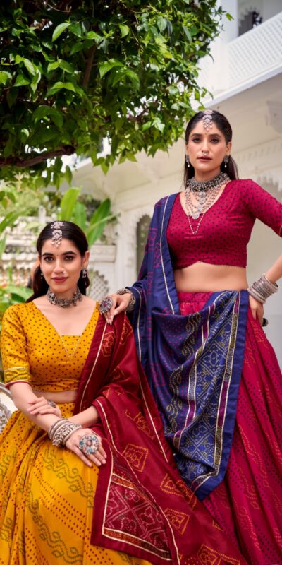 LNB 1250 Yellow Color Tasar Silk Bandhej Print With Gotta Patti Lace Lehenga Choli Festive Party Wedding, Events etc. Delivery 4-6 Working Days @2149/- | Lehenga, Bollywood Lehenga, Creative Lehenga, Designer Lehenga, Embroidered Lehenga, Party Wear Lehenga