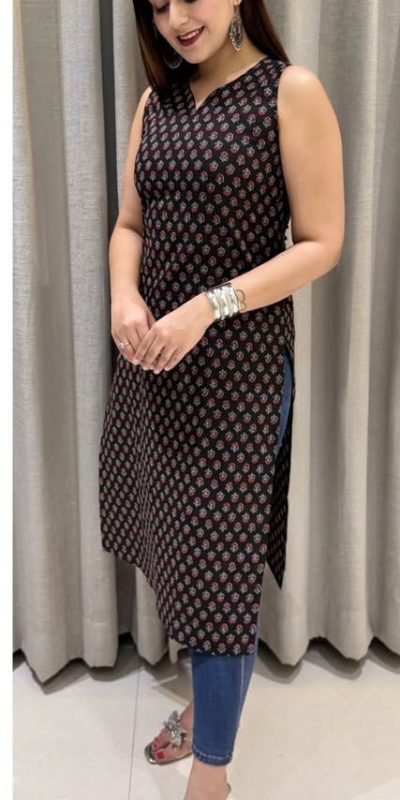 Black Cotton Printed Kurti