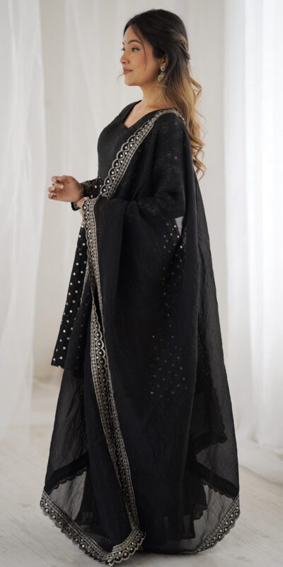 ZSR 3134 Black Crunchy Silk Salwar Suit Perfect for Wedding, Party, Sangeet, Anniversary, Housewarming Introductory Price ₹2399. Delivery 4-6 | Casual Suits, Jump Suits, Salwar suit, Creative suits, Designer Suits, Palazzo Suits, Party Wear Suits, Patiala Suits, Straight Suits