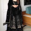 Black Crunchy Silk Lace Embroidery Work Gown