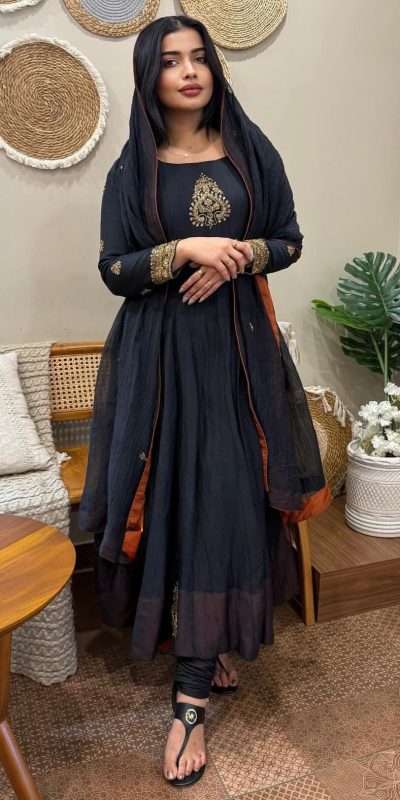 Black Fox Georgette With Embroidery Gown