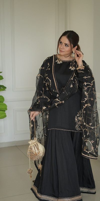 Black Natural Crep With Sequence Salwar Suit