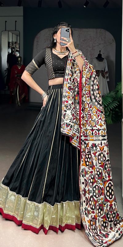 LNB 1658 Black Pure Chanderi with Zari Work & Gotta Patti Work Lehenga Choli . Introductory Price ₹3199. Delivery 4-6 Working Days. Shop now. | Lehenga, Bollywood Lehenga, Creative Lehenga, Designer Lehenga, Embroidered Lehenga, Party Wear Lehenga