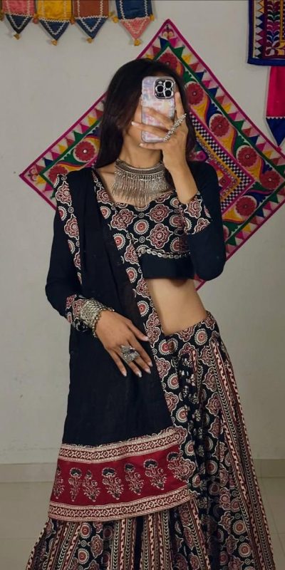Black Rayon Cowrie Lace Work Lehenga Choli