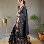 Black Soft Lichi Silk Cloth With Lace Saree