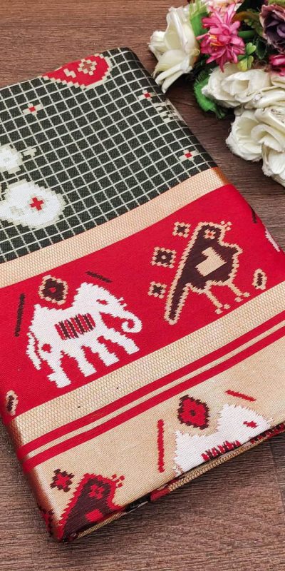 Black Soft Lichi Silk Lace Work Saree