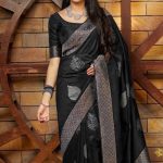 Black Soft Lichi Silk Saree