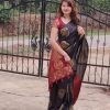 Black Soft Lichi Silk With Lace Work Saree