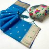 Blue A Pethani Silk Lace Zari Work Saree