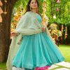 Blue Faux Georgette With Embroidery Work Gown