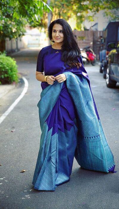 KP 2035 Blue Soft Lichi Silk Saree Perfect for Wedding, Party, Karwa Chauth, Pongal, Haldi . Available at ₹1399 only. Delivery 4-6 Working Days. | Designer Sarees, Embroidered Sarees, Sarees, Bollywood Sarees, Creative Sarees, Ethnic Saree, Modern Digital sarees, Party Wear Sarees