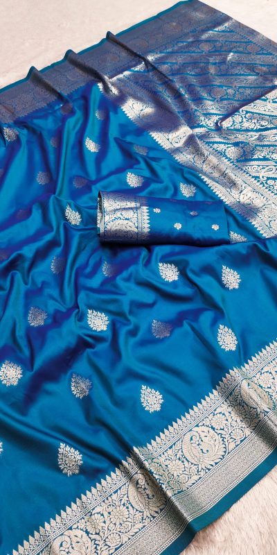 Blue Soft Banarasi Cotton Silk Zari Work Saree