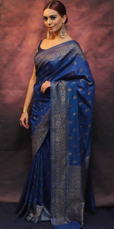 KP 6010 Blue Soft Lichi Silk Jacquard Saree Perfect for Wedding, Party, Traditional Day, Family Gatherings, Sangeet . Grab it for ₹1349. Delivery 4-6 W | Designer Sarees, Embroidered Sarees, Sarees, Bollywood Sarees, Creative Sarees, Ethnic Saree, Modern Digital sarees, Party Wear Sarees