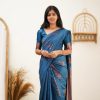 Blue Soft Lichi Silk With Lace Work Saree