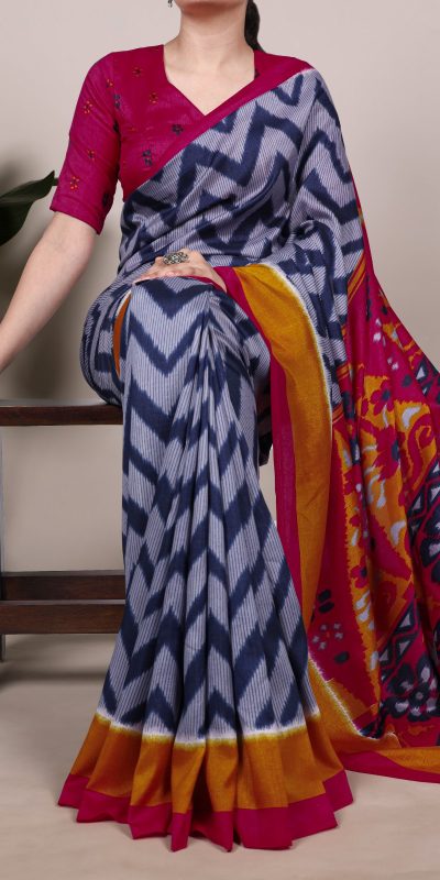 Blue Tasar Silk Saree