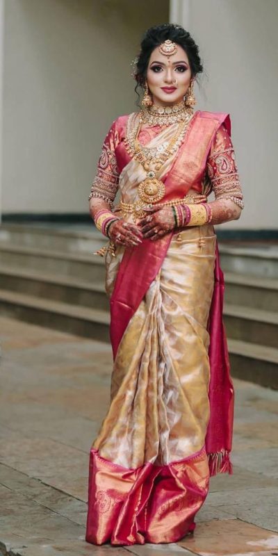 Cream Soft Lichi Silk Saree