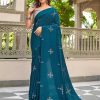 Firozi Natural Silk With Thread Embroidery Saree