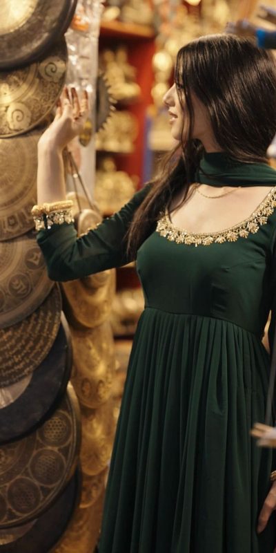 Green Faux Georgette Embroidery Gown
