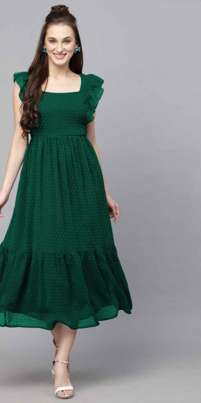 Green Georgette Butti Gown
